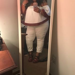 Eloquii White & Burgundy Blouse